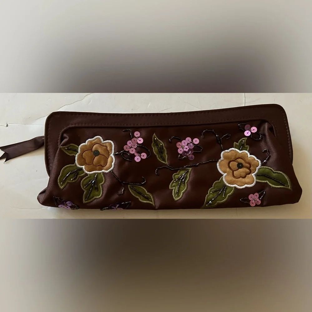 Brown floral clutch